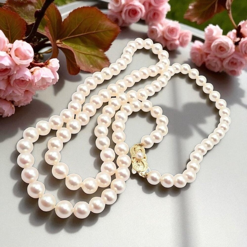 Rare! Mikimoto 18k Yellow Gold Pearl Strand 7mm 30" Opera Length Necklace - Picture 2 of 9